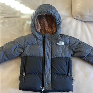 The North Face Gray and Black Hooded Puffer Jacket